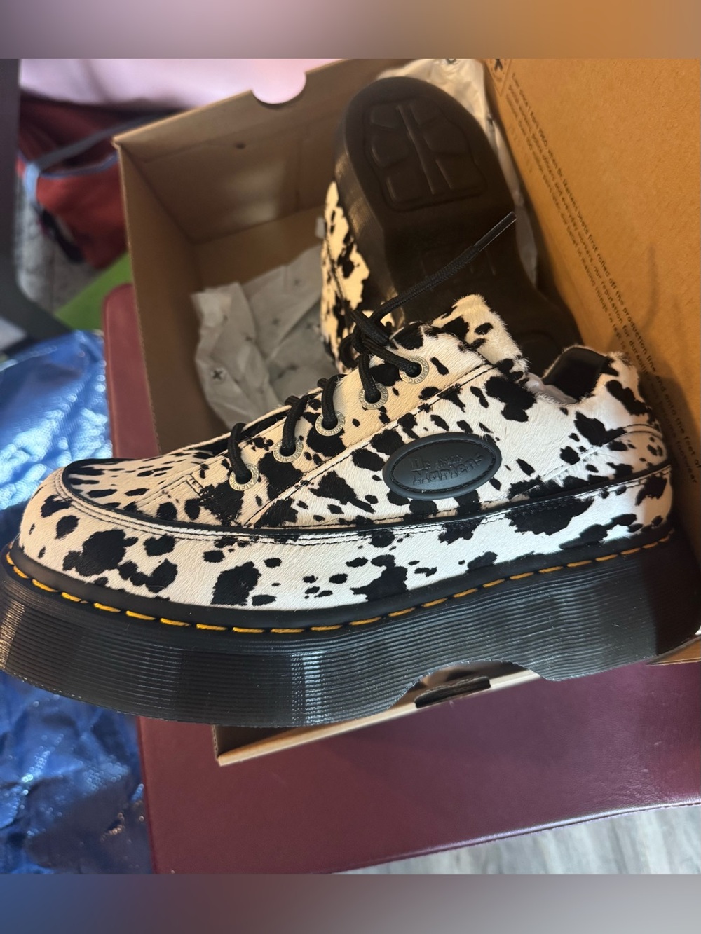 NWT New with box Dr Martens Buzz 5l Dalmatian print hair on size 10
